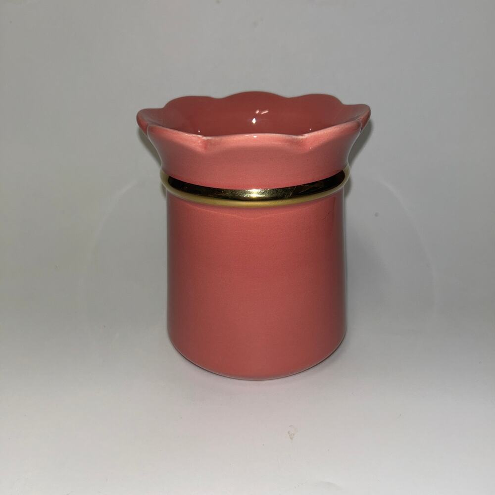 Floral Pink Gold Debi Lilly Ruffled Small Scalloped Mason Jar Vase 4" x 5"